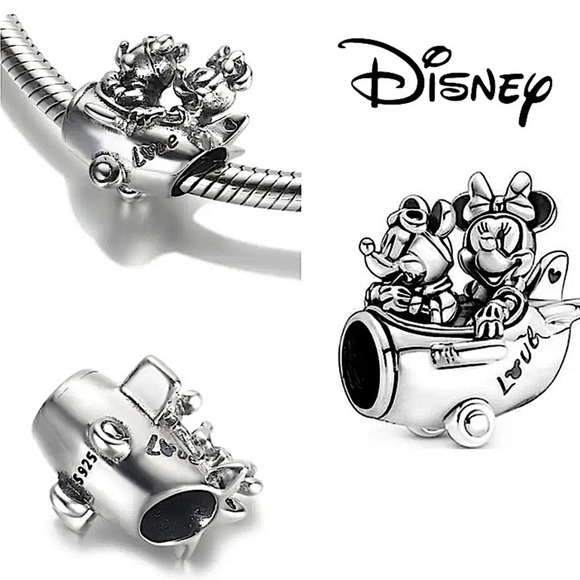 Sterling Silver Mickey Minnie Mouse Air Plane Charm For Charm Bracelet